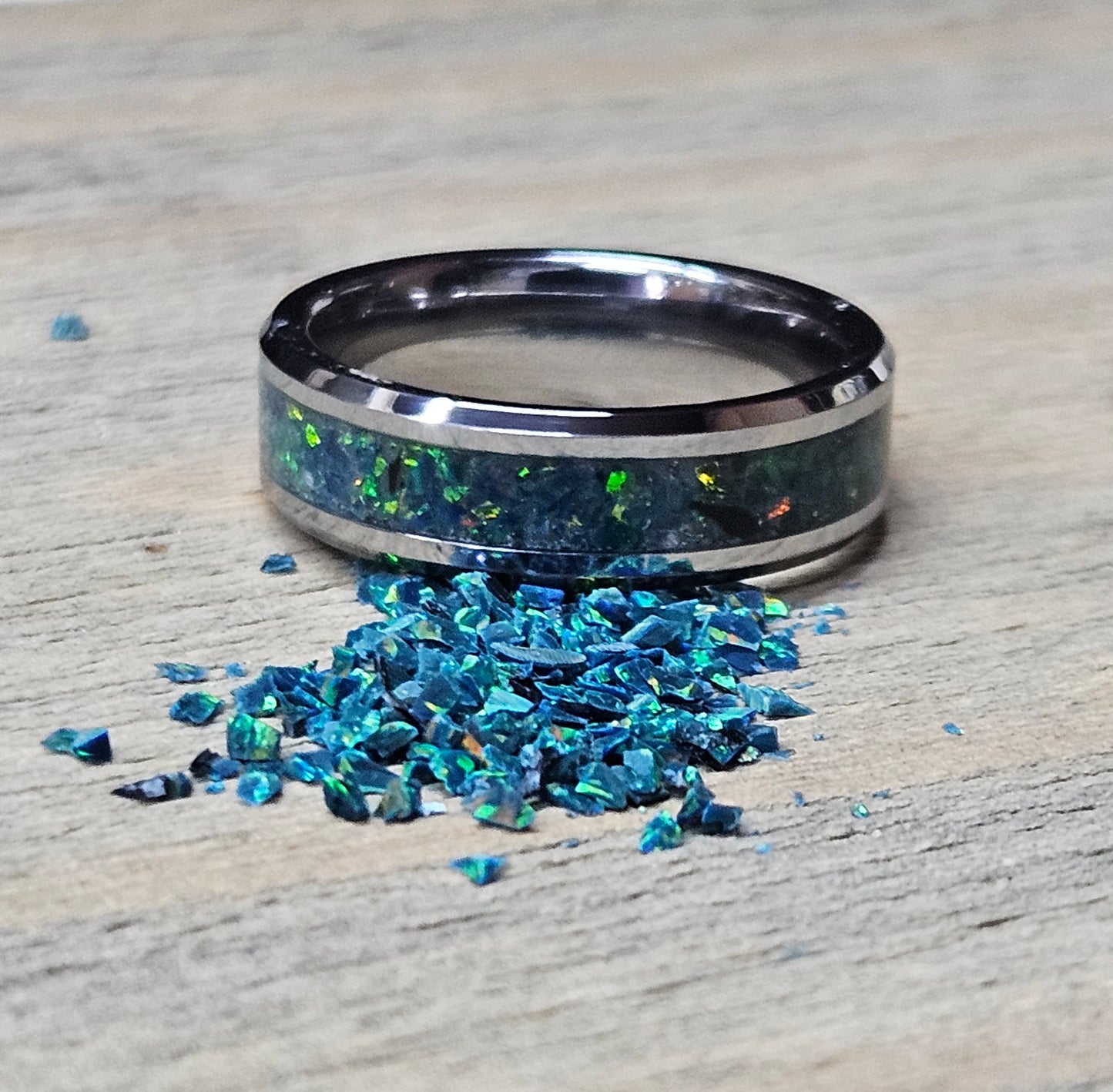 Handmade Opal Ring with Black Ocean Opal #35 and Blue Glow