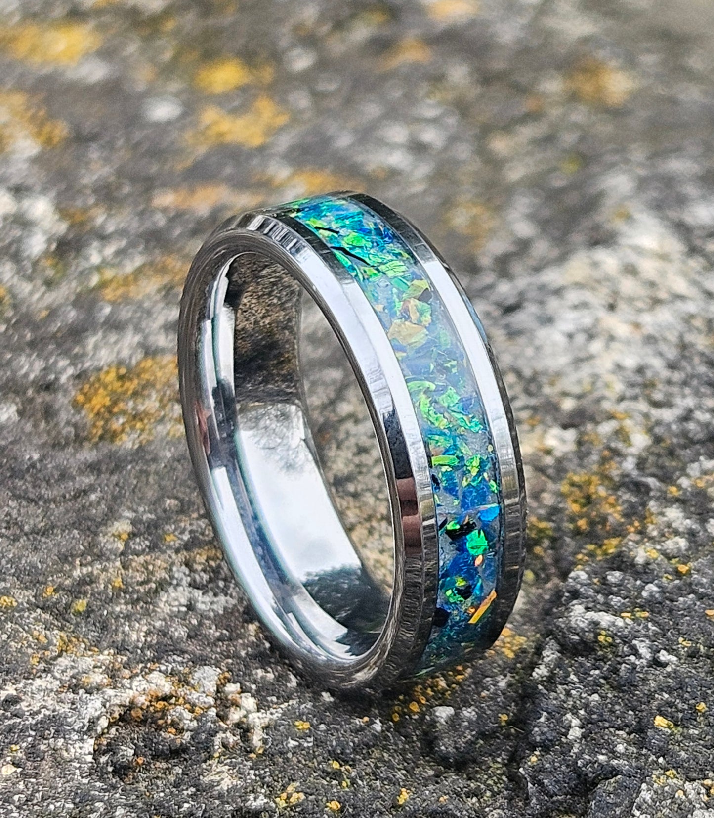 Handmade Opal Ring with Black Ocean Opal #35 and Blue Glow
