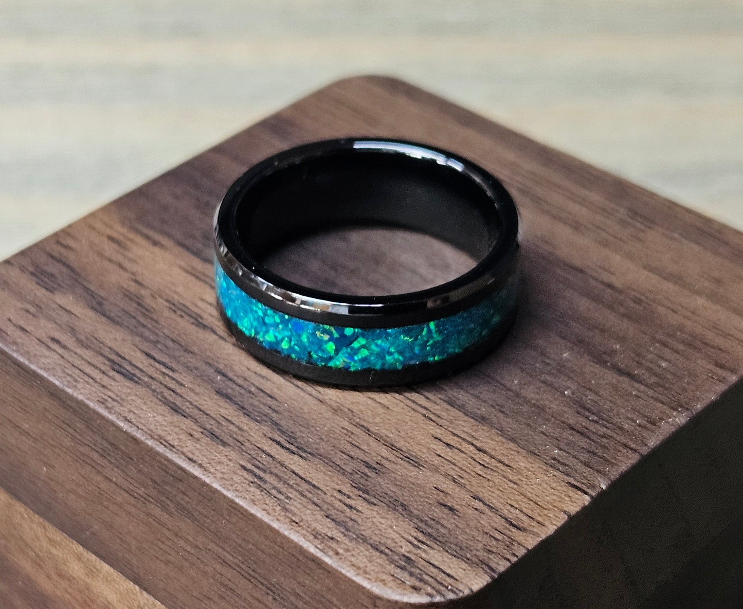 Handmade Opal Ring with Peacock Blue Opal #36 and Blue Glow