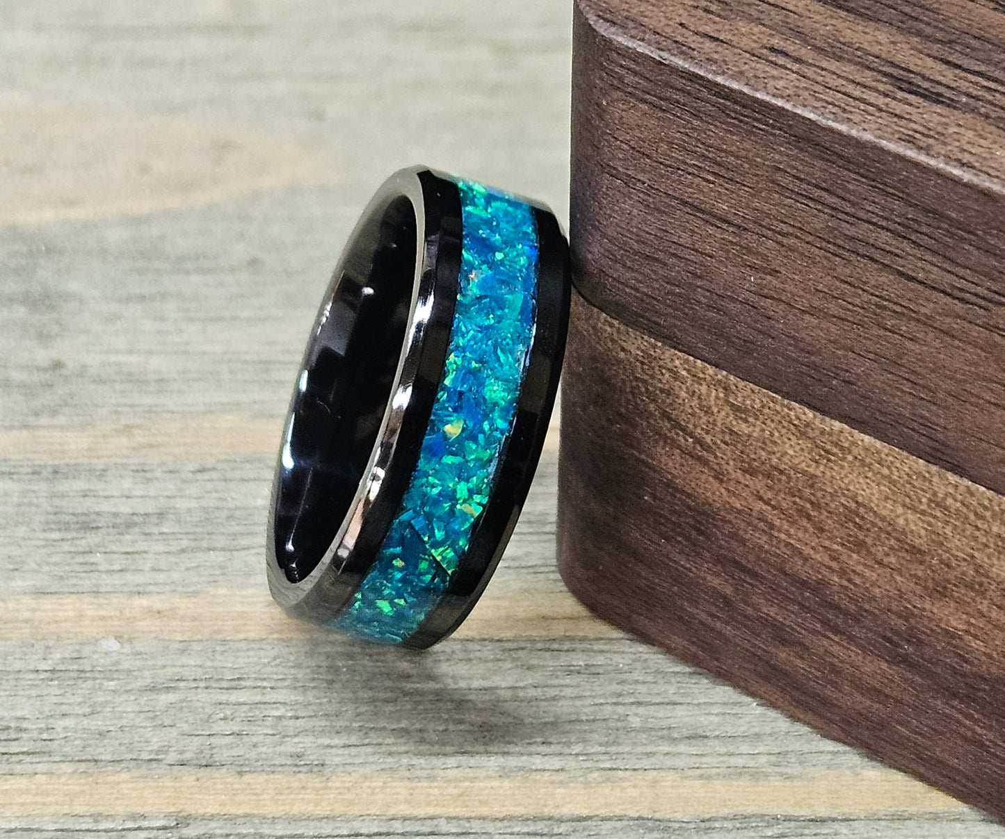 Handmade Opal Ring with Peacock Blue Opal #36 and Blue Glow