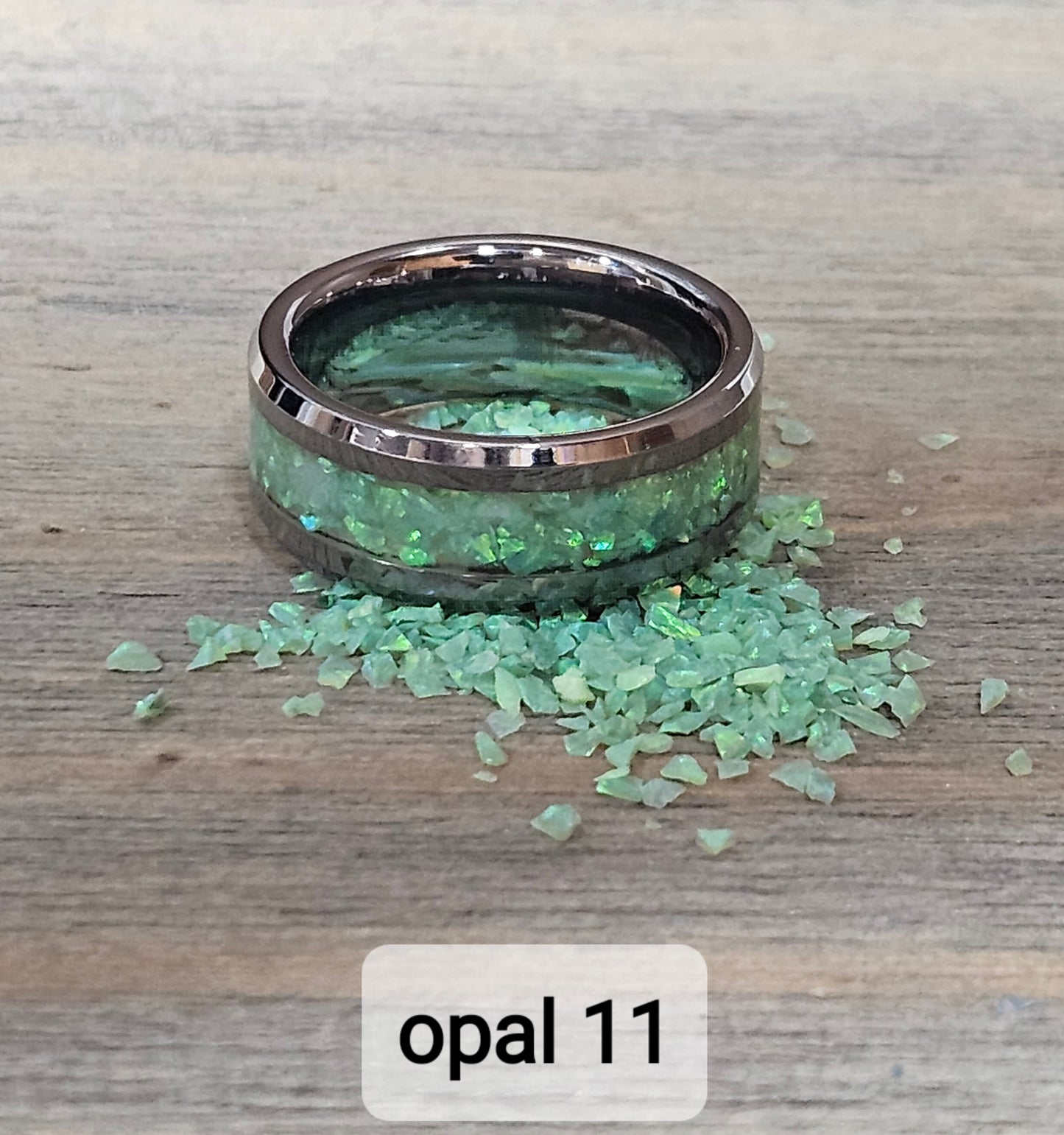 Handmade Opal Ring with Kiwi Opal #11 and Green Glow