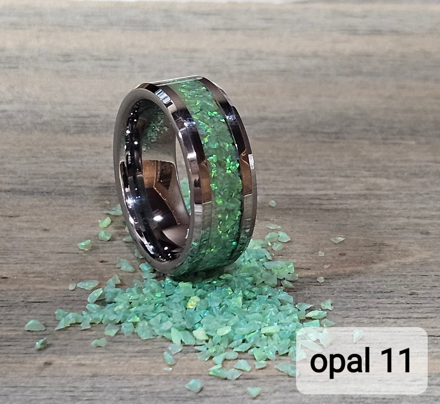 Handmade Opal Ring with Kiwi Opal #11 and Green Glow