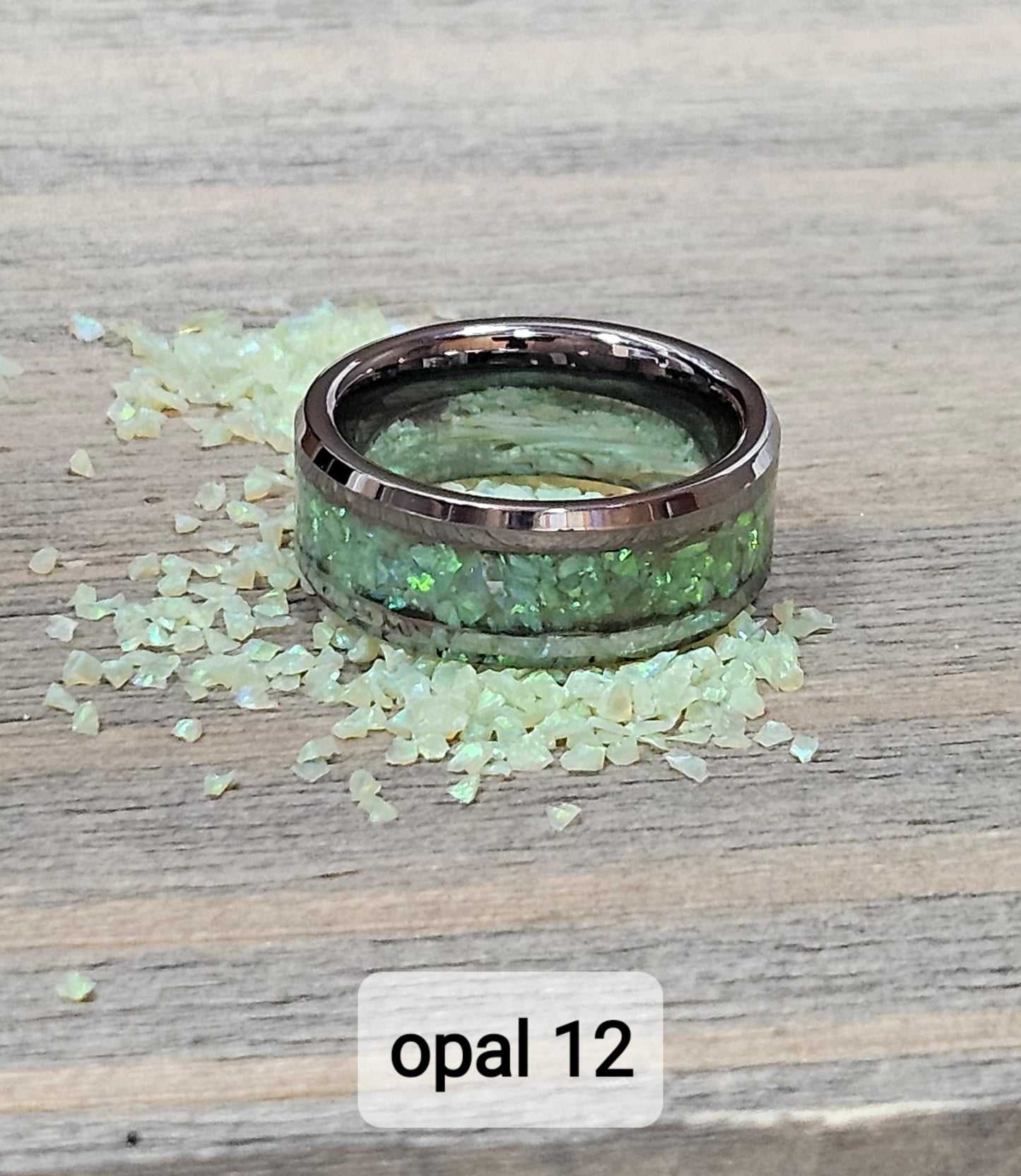 Handmade Opal Ring with Lime Opal #12 and Green Glow