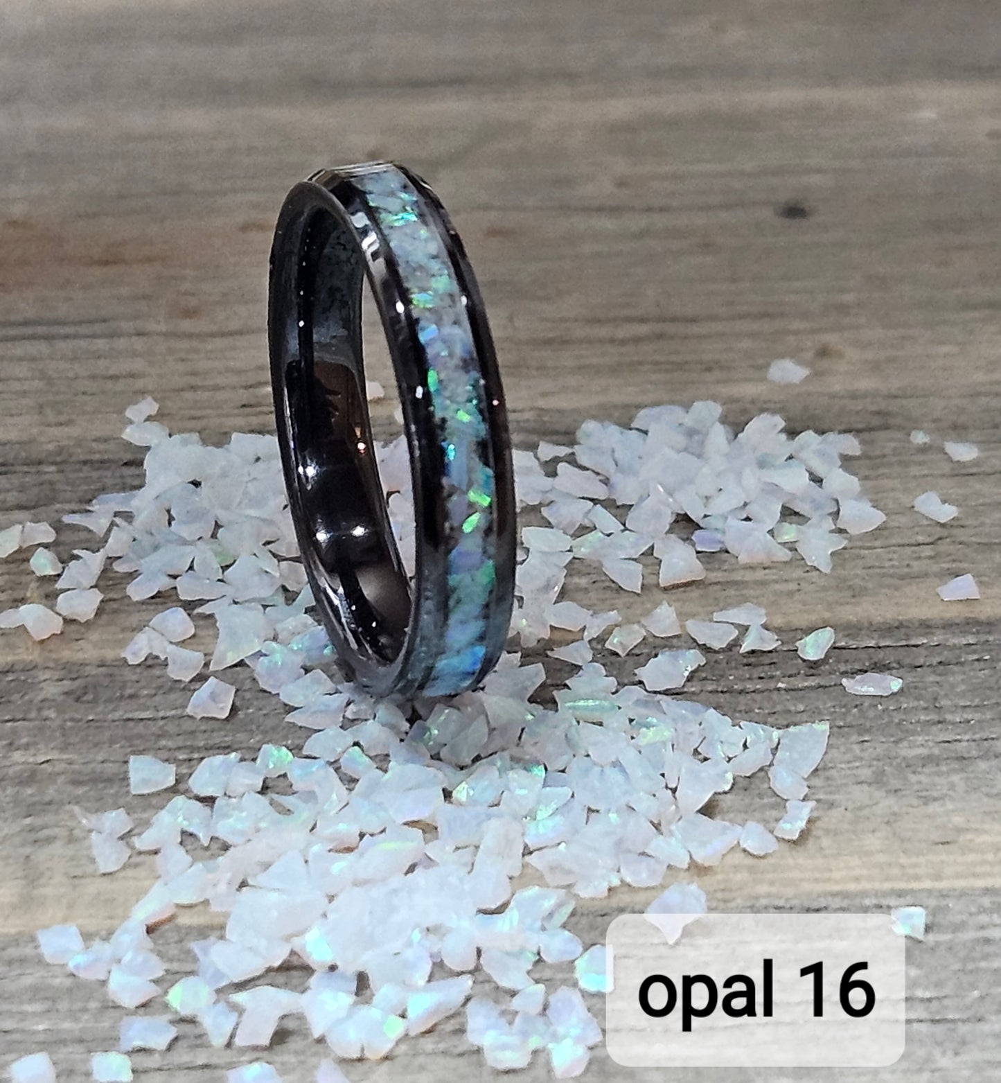 Handmade Opal Ring with Green Ice Opal #16 and White Glow