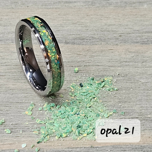 Handmade Opal Ring with Seafoam Opal #21 and Green Glow