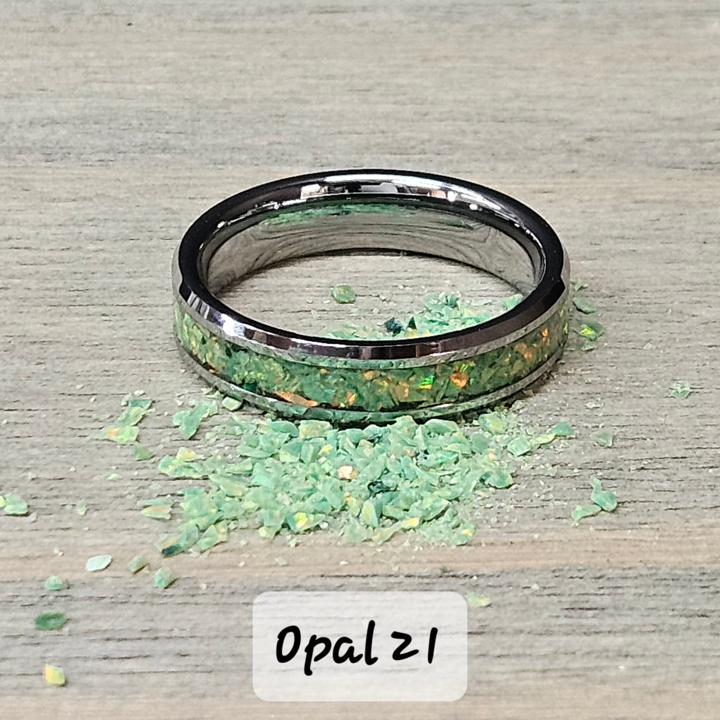 Handmade Opal Ring with Seafoam Opal #21 and Green Glow