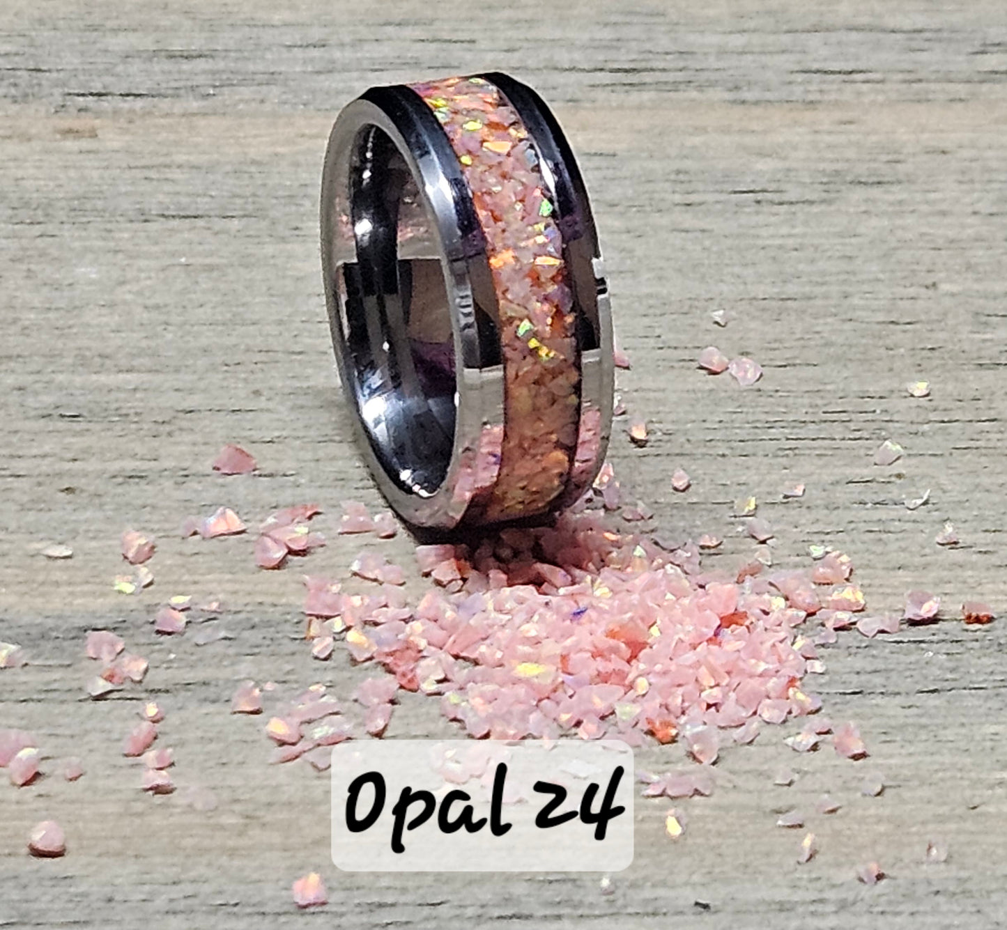 Handmade Opal Ring with Salmon Pink Opal #24 and Orange Glow