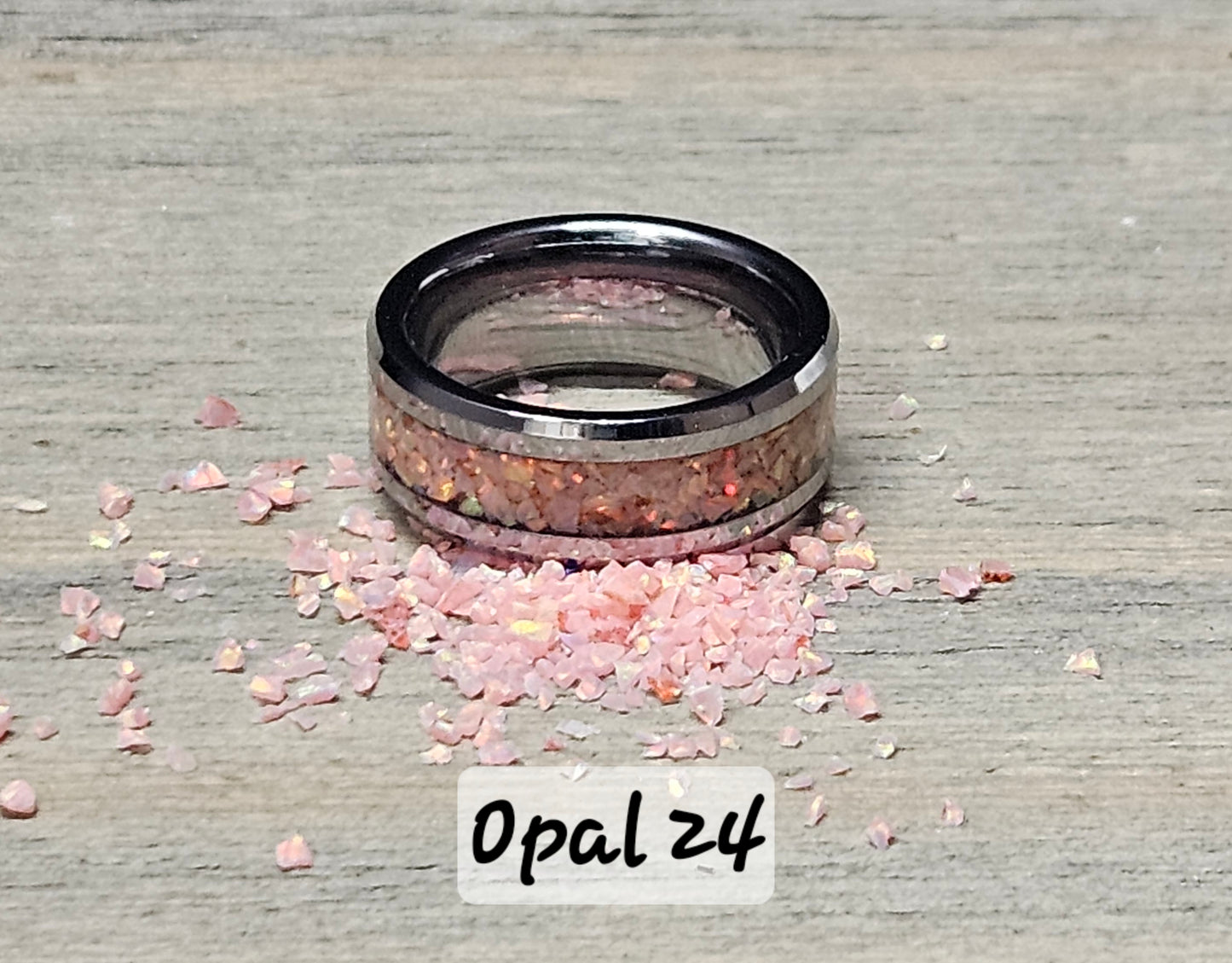 Handmade Opal Ring with Salmon Pink Opal #24 and Orange Glow