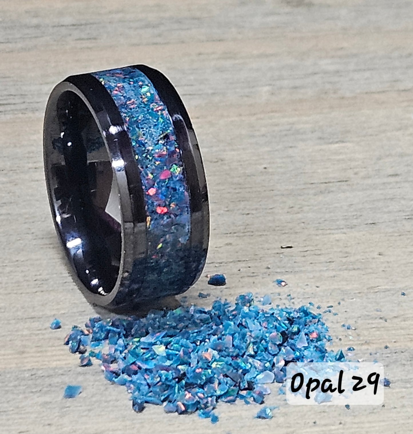 Handmade Opal Ring with Space Blue Opal #29 and Blue Glow