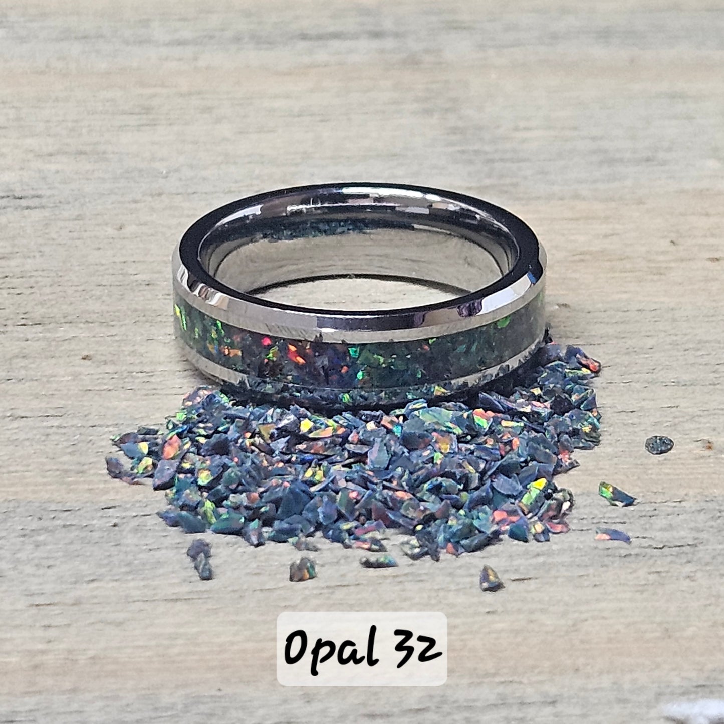 Handmade Opal Ring with Black Rainbow Opal #32 and White Glow