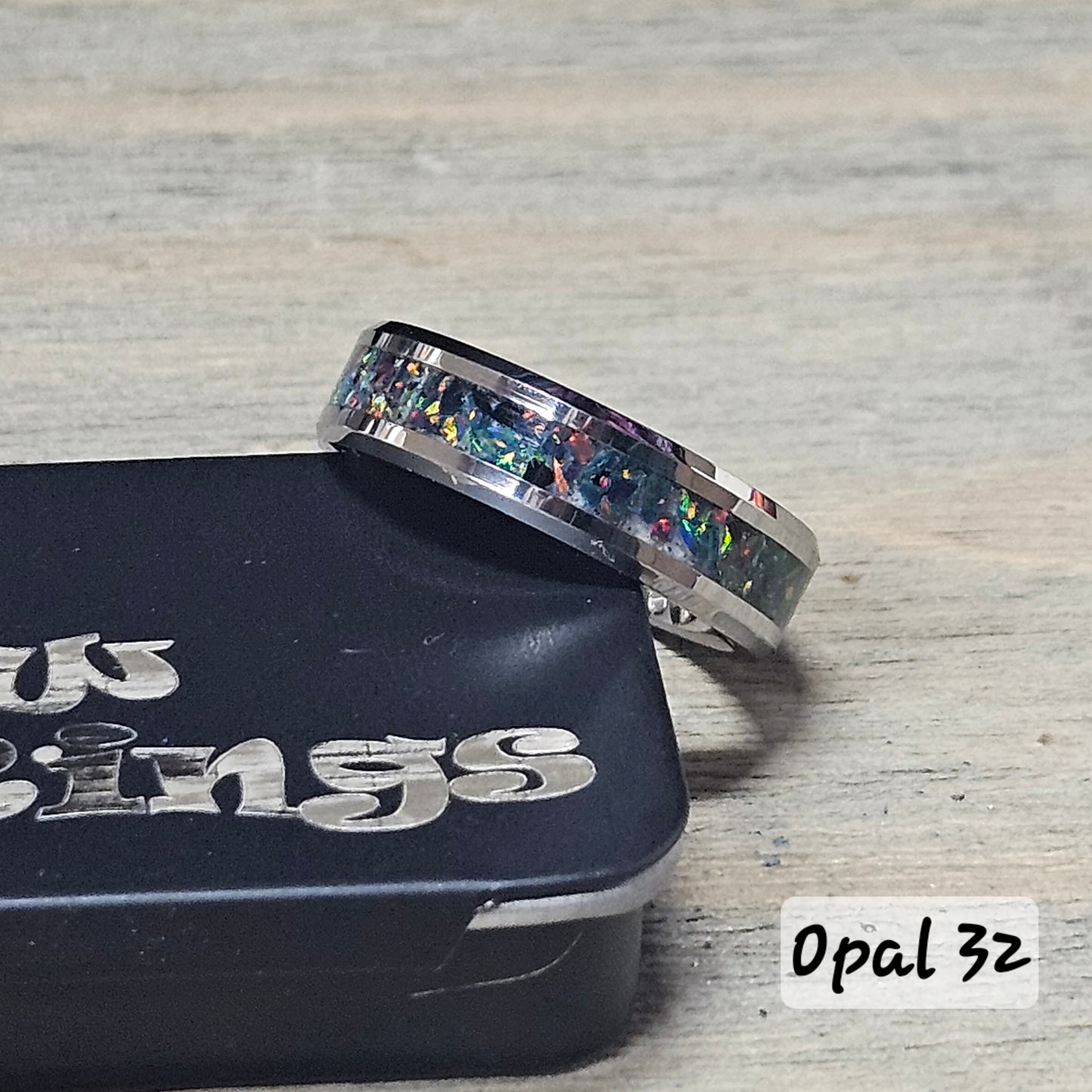 Handmade Opal Ring with Black Rainbow Opal #32 and White Glow