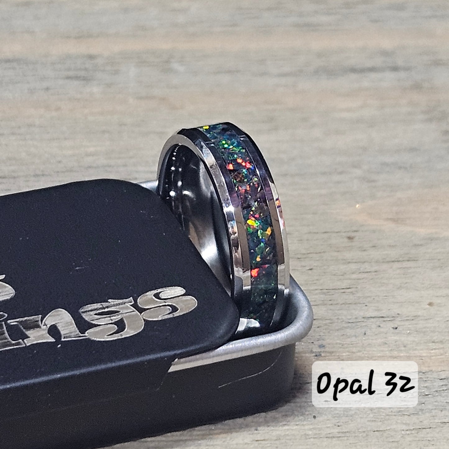 Handmade Opal Ring with Black Rainbow Opal #32 and White Glow