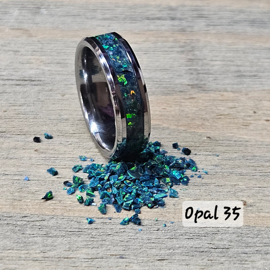 Handmade Opal Ring with Black Ocean Opal #35 and Blue Glow